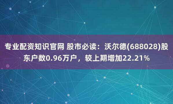 专业配资知识官网 股市必读：沃尔德(688028)股东户数0.96万户，较上期增加22.21%